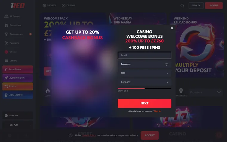 1Red bonus ponuda — bonus bez depozita